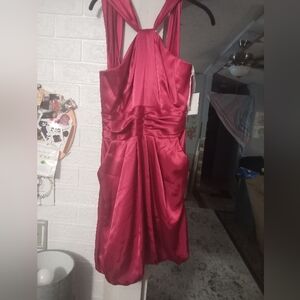 Elegant David Bridal Watermelon Satin Dress With Pockets Size 6